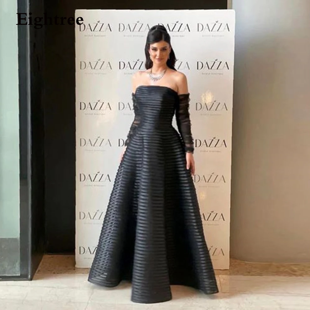 

Eightree Black Modern Evening Dresses Strapless Full Sleeves Long A Line Backless Formal Occasion Dresses Party Grown 2023