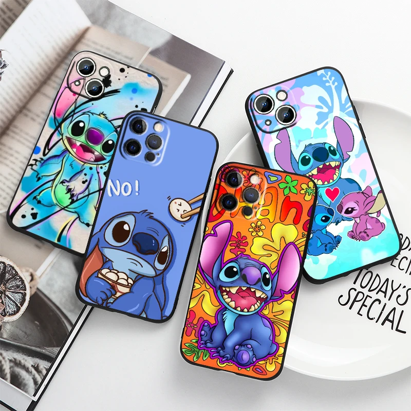 

Lilo Stitch Cute For Apple iPhone 14 13 12 11 Pro Max Mini XS Max X XR 6S 6 7 8 Plus 5S SE2020 Soft Black Phone Case Coque Capa