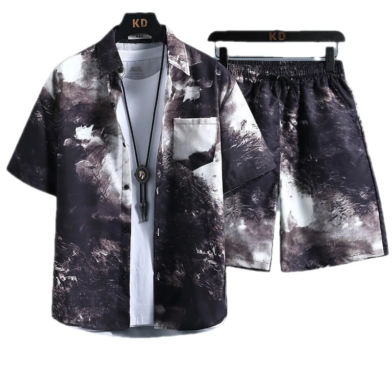【 M-3XL 】 New Men's Printed Shirt Set, High-quality Fashionable Shorts, Hawaiian Style Casual Floral Top, Summer Beach Shirt Set