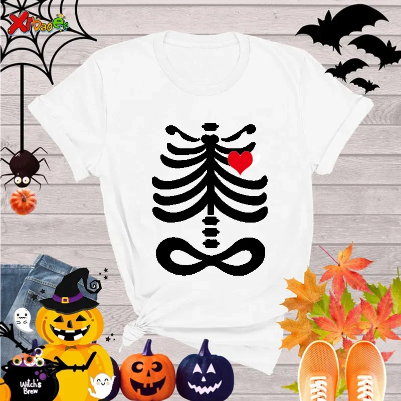 2025 TShirt Halloween Shirt Skeleton Family Tshirt Party Funny Boy Teenager Girl Clothing Children Clothes Outfit
