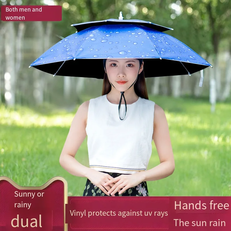 

Outdoor sunshade double-layer black glue rain-proof fishing umbrella cap head-mounted umbrella sunscreen overhead umbrella cap