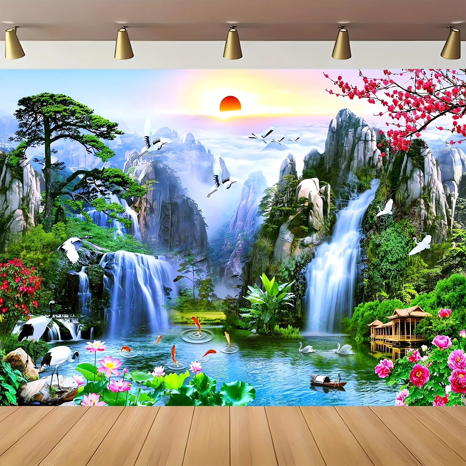 Тканевый фон для фотосъемки с изображением страны чудес горного озера водопад