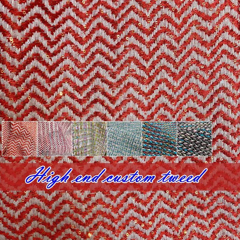 

Fashion Show Style Sequins Wool Woolen Woven Tweed Fabric DIY Suit Skirt Knitted Material High Quality Designer Cloth By Meter