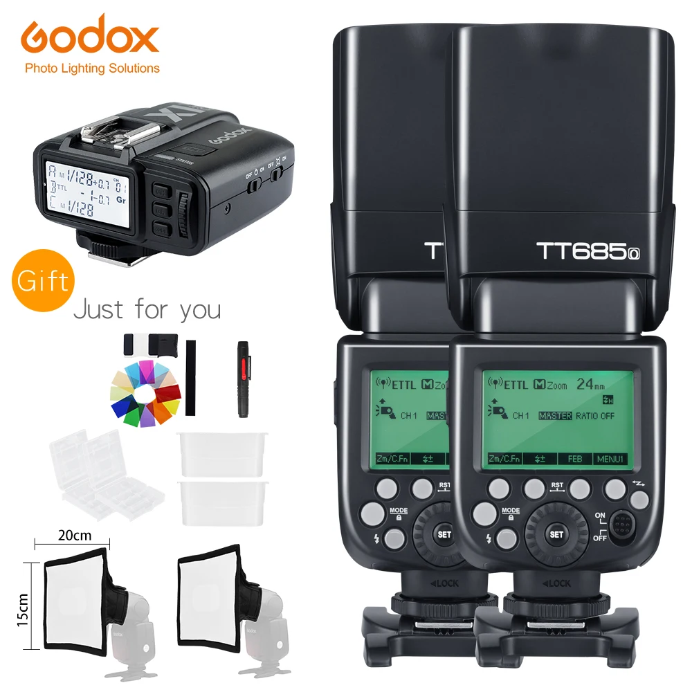 

Вспышка для камеры Godox 2x TT685O + X1T-O 2,4G HSS 1/8000s TTL II GN60 Speedlite для Lumix/Olympus + подарочный комплект