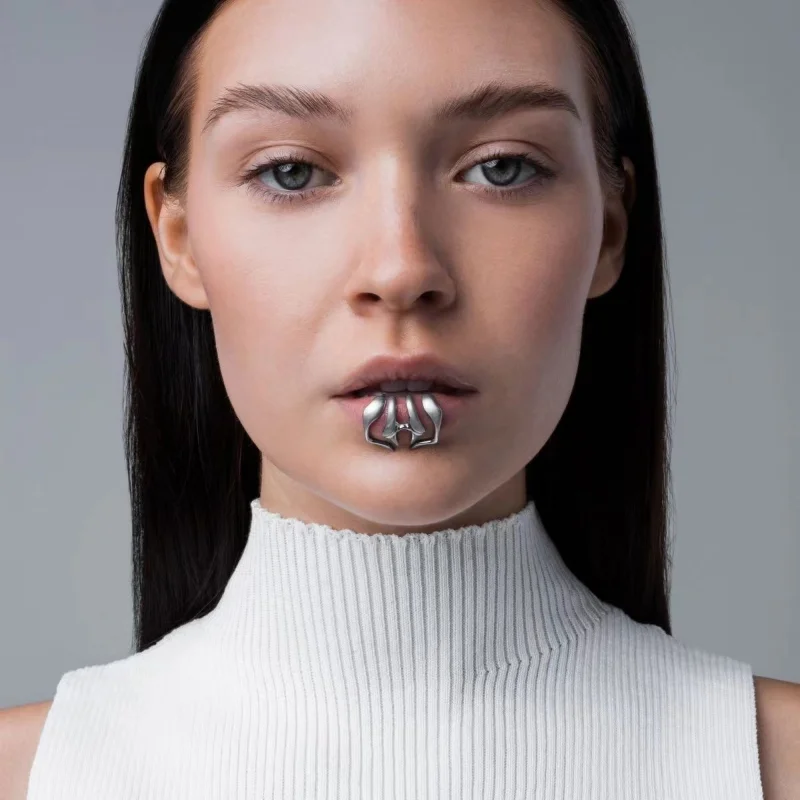 New Cyberpunk Lip Clip Gothic Geometric Metal No Piercing  Face Accessories Jewelry Set For Men Women Party