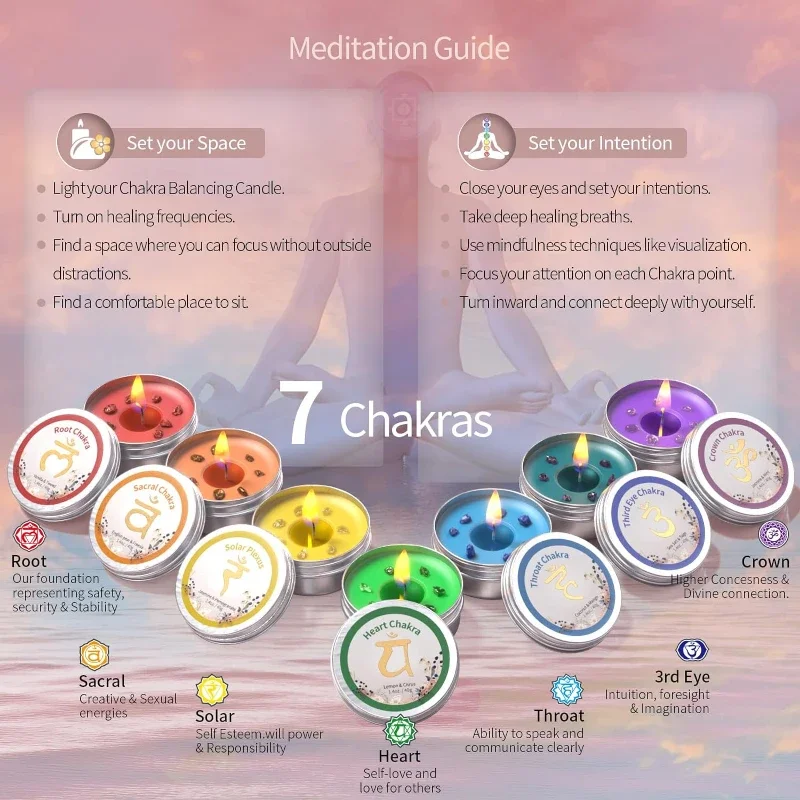 Свечи чакры хрустальные ароматизированные свечи набор свечей из соевого воска