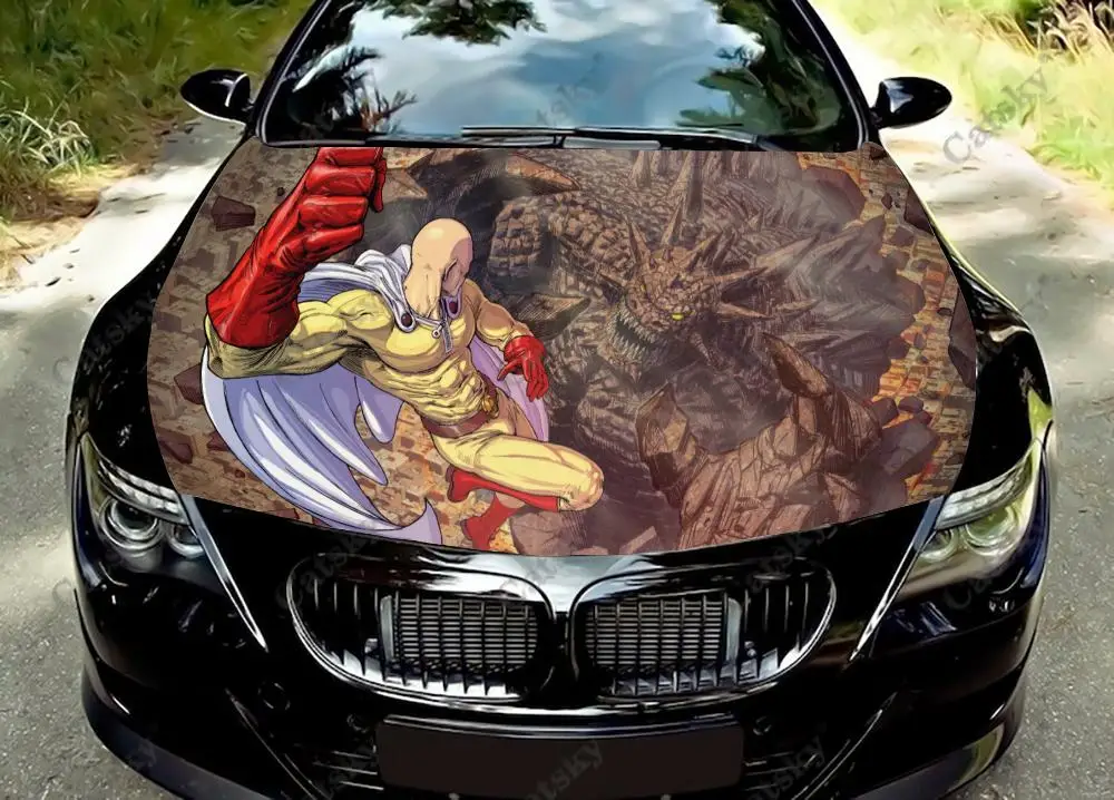 

one punch man anime Car Hood Vinyl Stickers Wrap Vinyl Film Engine Cover Decals Sticker Universal Car Hood Cover Film