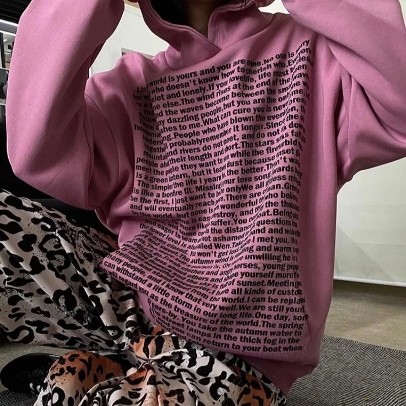 Толстовки с надписью Женский мешковатый Топ хлопковый свободный текст тренд 2025