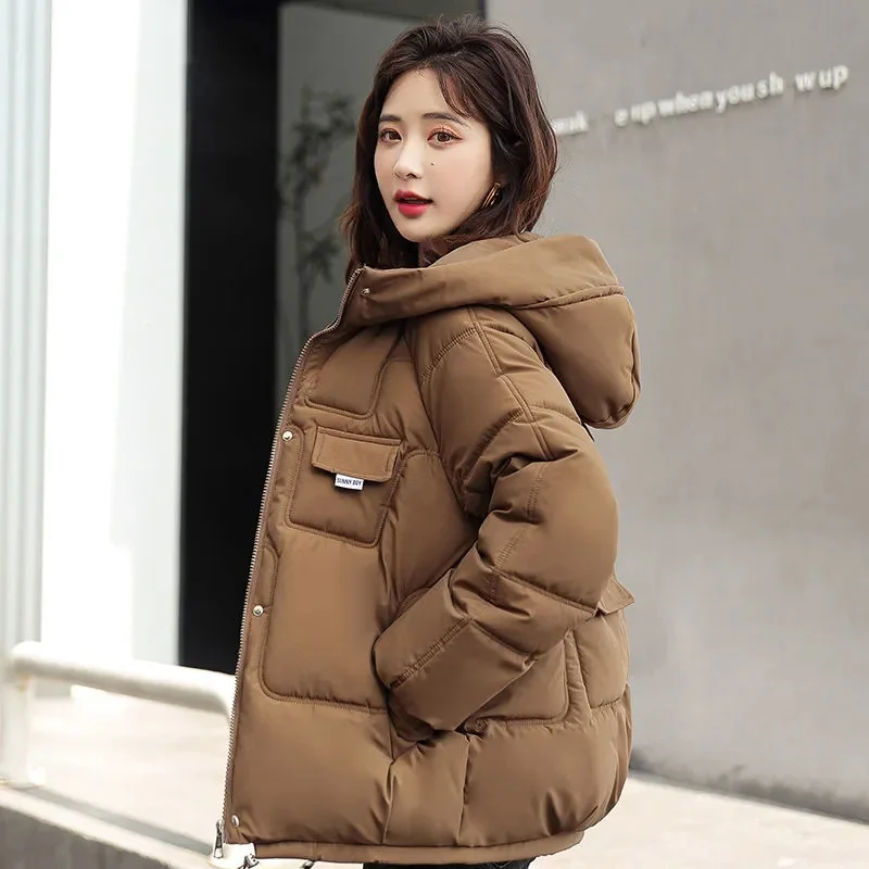 New Women Winter Jacket Parkas Long Sleeves Down Cotton Jackets Hooded Parka Female Short Casual Warm Student Coat Outwear