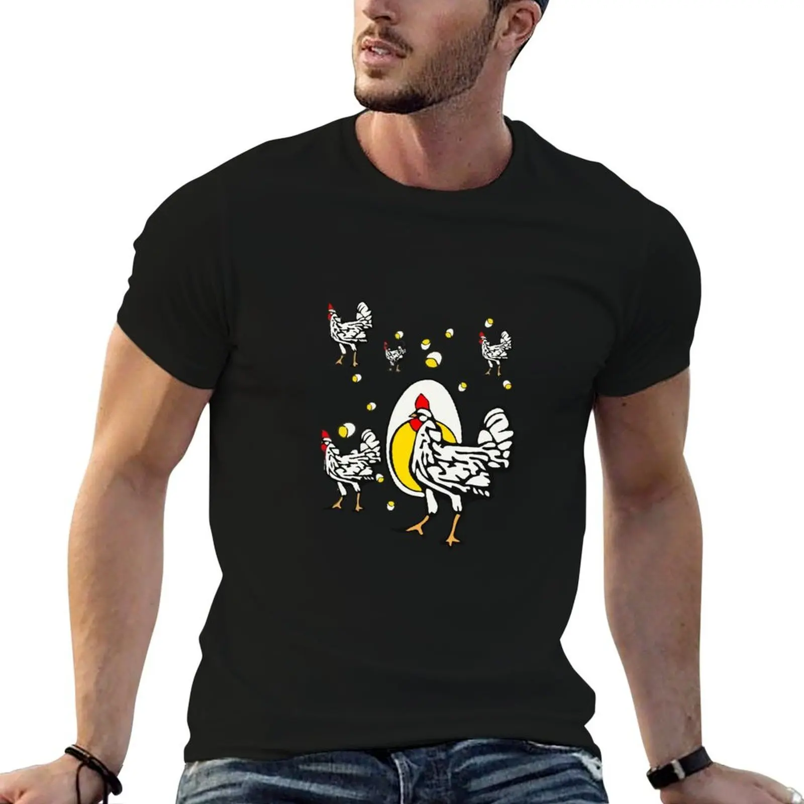 Фото Футболка Roseanne Chickens Essential, мужская футболка из 100% хлопка, мужская футболка с графическим рисунком, хлопковые футболки высокого качества, футболка высокого качества №1
