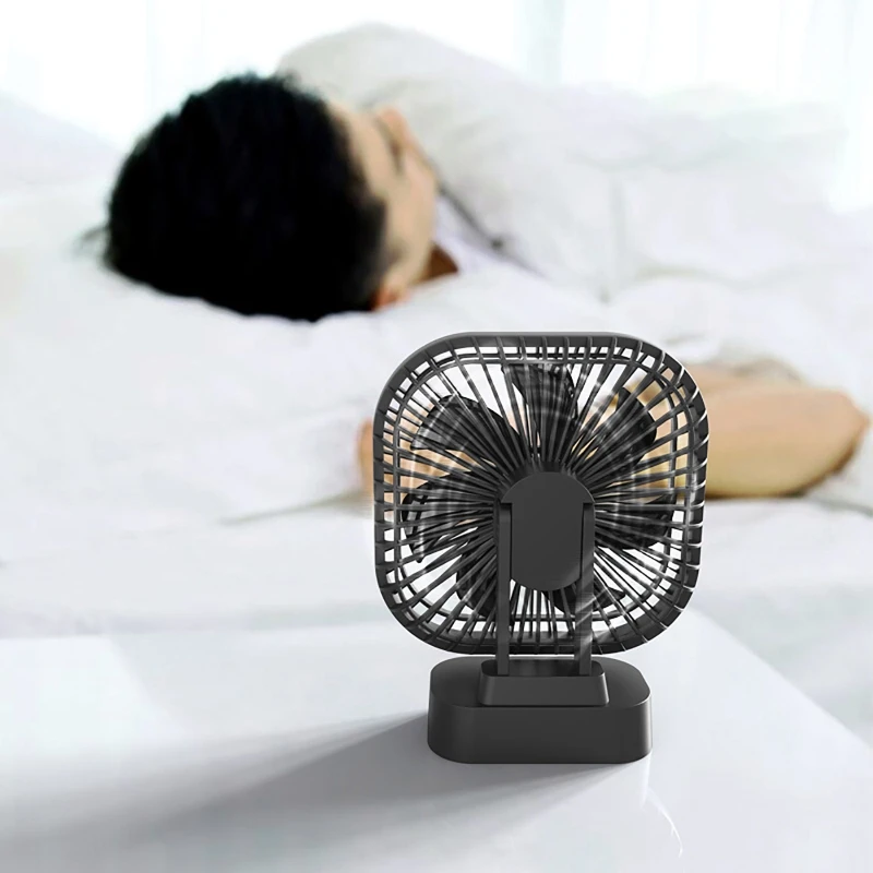 E9LB Mini USB Fan Rechargeable Battery Fan with Timer Strong Wind 3 Speed Desktop Fan