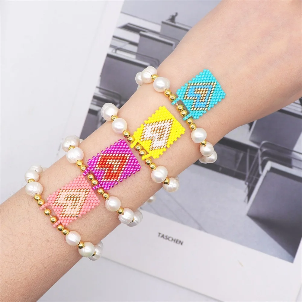 

ZHONGVI Boho Beaded Bracelets for Women Heart Jewelry Natural Freshwater Pearl Charm Handmade Copper Gilding Bracelet Dainty