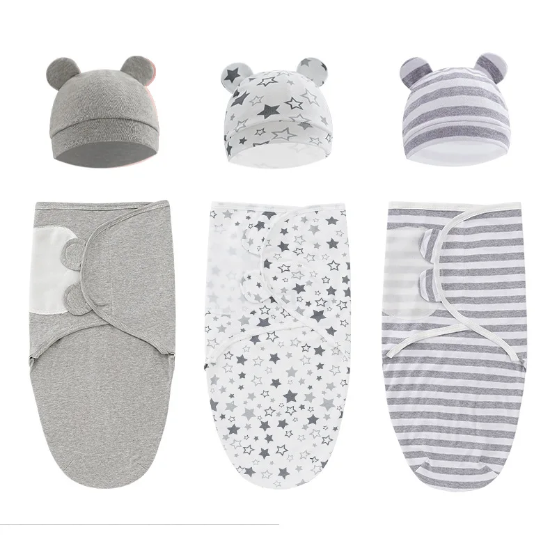 2 Teile/satz Neugeborenen Baby Swaddlet mit Weichen Hut Infant Jungen Mädchen Schlaf Decke Baby Zeug für 0-3 Monate