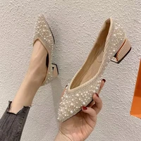 bling pearl women pumps 2022 new high heels shoes woman pointed toe thick heel wedding party shoes lady fashion 41