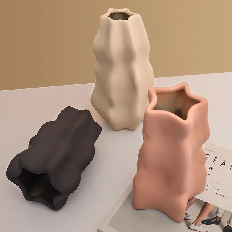 

Nordic Minimalist Morandi Irregular Art Ceramic Vase Living Room Dining Room Bedroom Desktop Creative Dried Flowers Decoration
