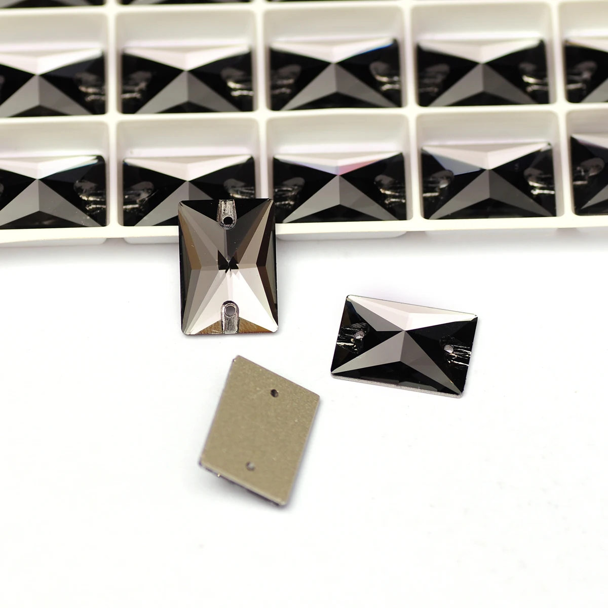 

Black Diamond Shiny Rectangle Glass Flatback Crystal Sew On Rhinestones Crafts Glitter 3D Sewing Accessories Design Decorations
