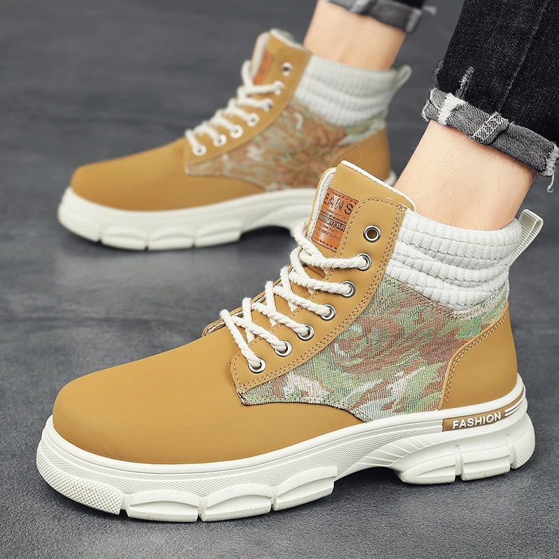 

Зимние ботинки для мужчин, уличные мужские ботинки 2023, износостойкие повседневные ботинки на шнуровке, мужские высокие кроссовки с принтом для походов