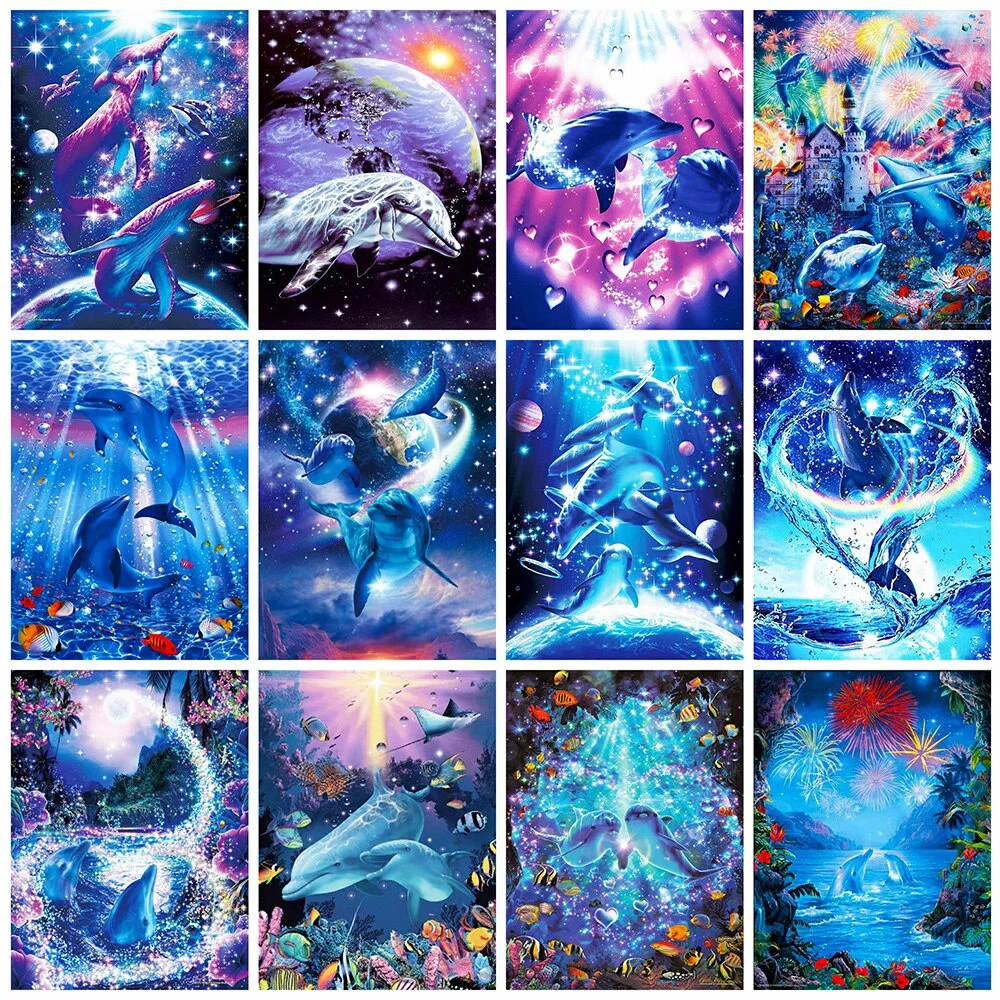 

Diamond Embroidery Dolphin Animal Diamond Mosaic Full Layout 5D DIY Diamond Painting Cross Stitch Kit Home Decor