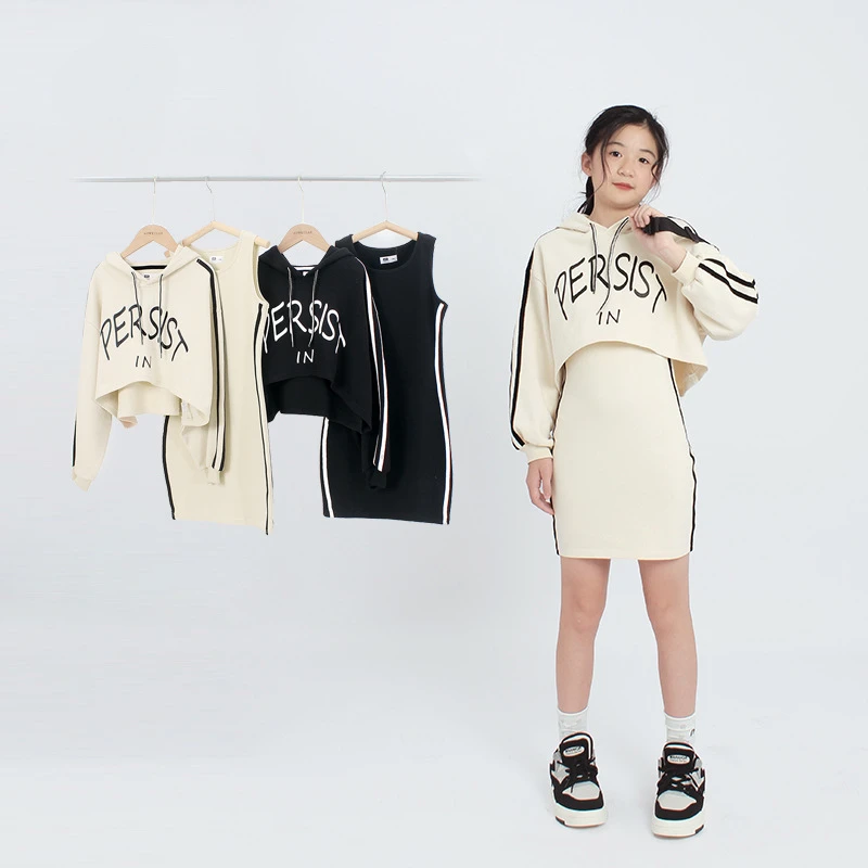 

Autumn Winter New Girls Tank Top Dress Letter Smock Suit Big Kids Fashion Sports Long Sleeve Hoodies Two Piece Set