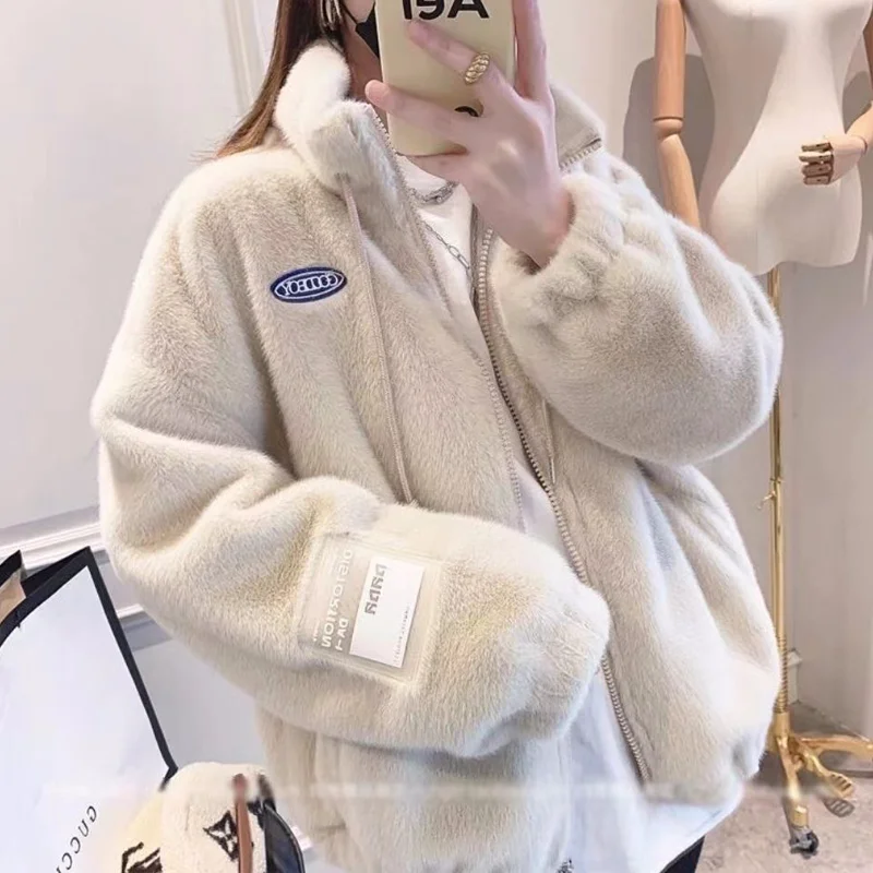 

Однотонное кашемировое пальто для женщин, Осень-зима 2023, теплая кашемировая утепленная Свободная куртка из овечьей шерсти, хлопковая куртка