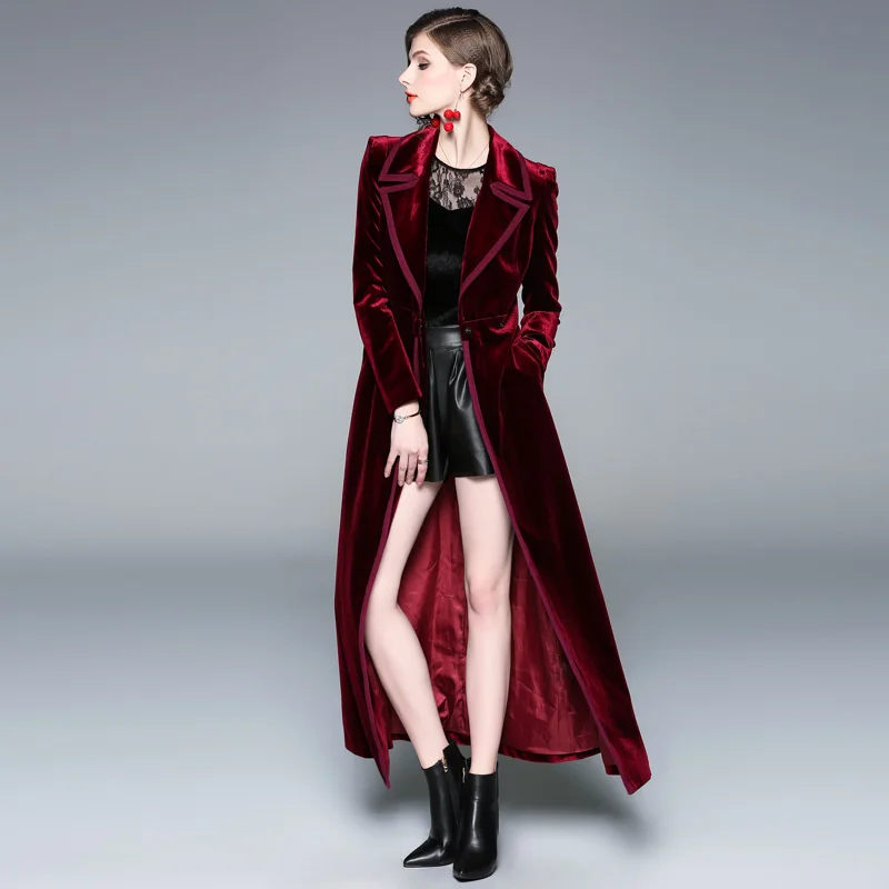 

2023 New Fashion Overlength Golden Velvet Coats Women Autumn Winter X-long Windbreaker Overcoat Feminine Lace Wrapping Outerwear