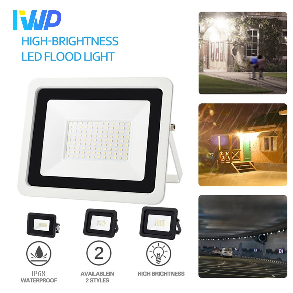 

220V LED Flood Light 10W 20W 30W 50W 100W High Brightness IP68 Waterproof Outdoor Garden Lighting LED Spotlight Wall Floodlights