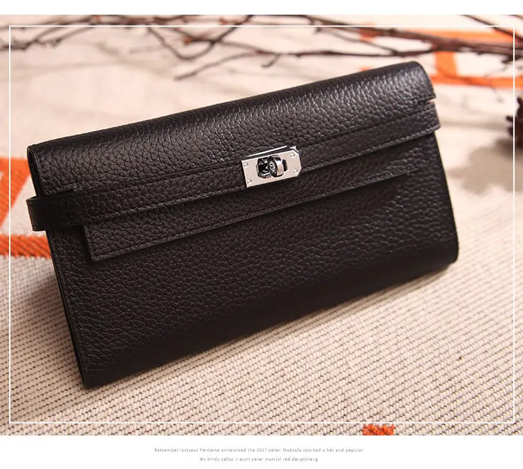 

2022 the Same Lychee Pattern Platinum First Layer Cowhide Clutch Women's Leather Long Wallet Wallet