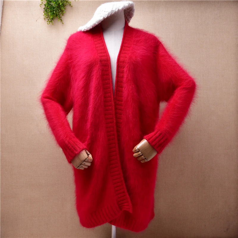 

Женский модный фиолетовый Пушистый Плюшевый норковый кашемировый вязаный облегающий кардиган с длинными рукавами-фонариками мантия из ангорской шерсти свитер