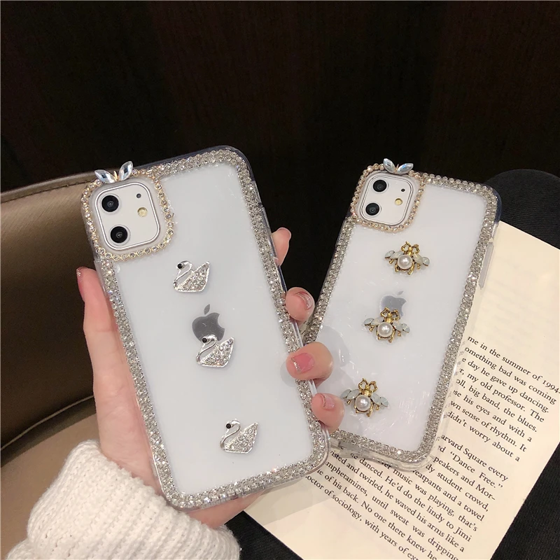 

Fashion Gradient Glitter 3d Diamond Pearl Bee Female Soft Case For Iphone 11 12 13 Pro Max 7 8 Plus Xr X Xs Se 2020 Cover Fundas