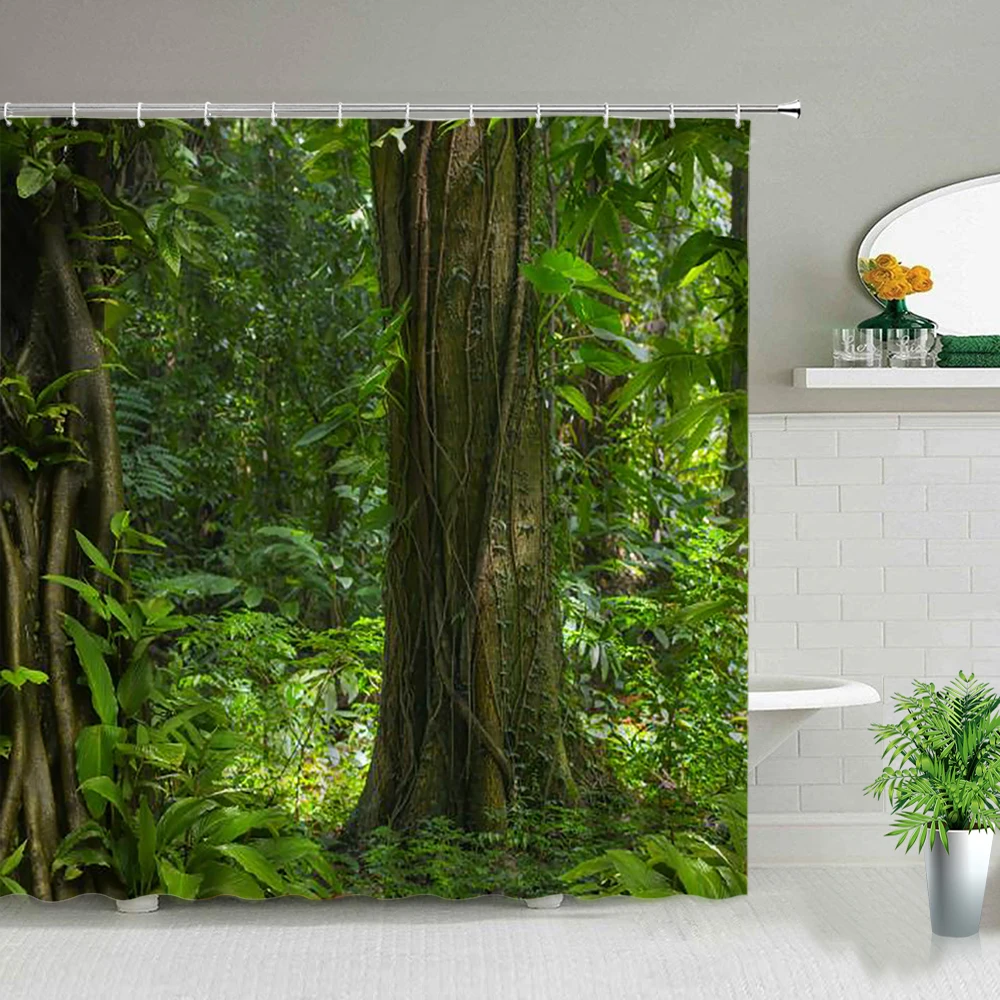 

Forest Natural Beauty Shower Curtain Kids Tropical Rainforest Bathroom Shower Curtain Bathroom Waterproof Curtain with Hooks