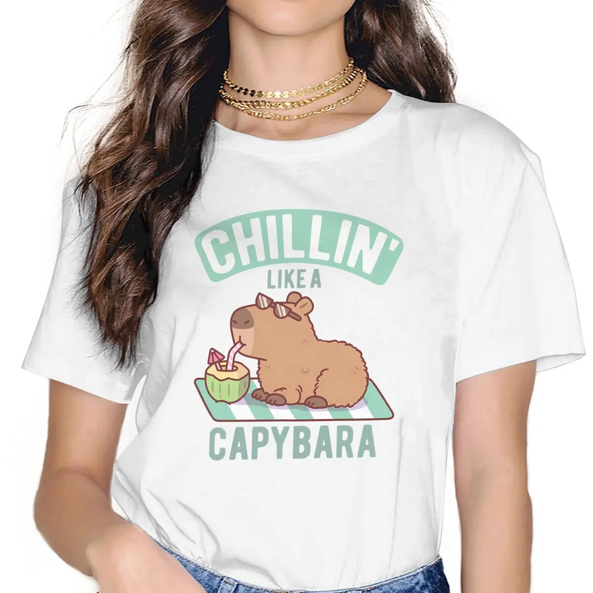 

Capybara Animal Girls T Shirt Chillin Like A Capybara Female Tops Polyester Harajuku Funny Y2k Tees Ladies Tshirt