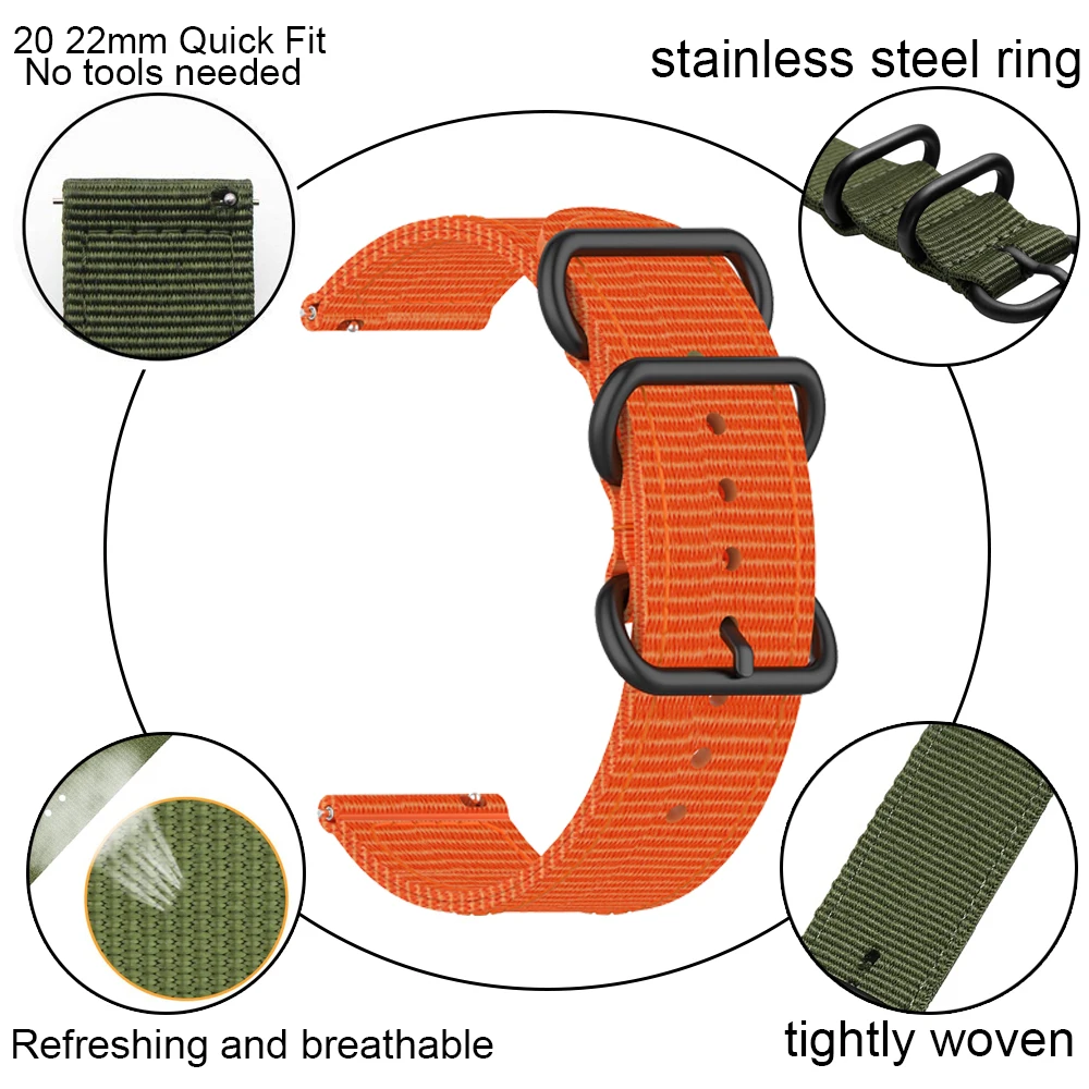 Ремешок нейлоновый для Samsung Gearsport S3 Frontier Classic Galaxy Watch Active 2 3 4 5 6 7 40 41 42 43 44 45 46 мм