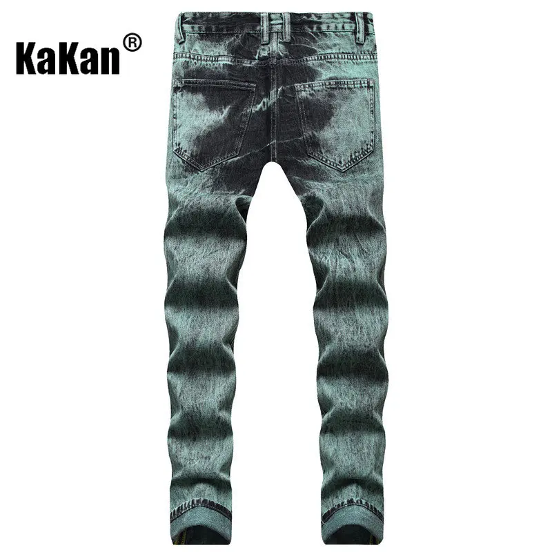Kakan - New European and American Ripped Straight Leg Jeans for Men, Tie Dyed Green Black Casual Long Jeans K44-9242