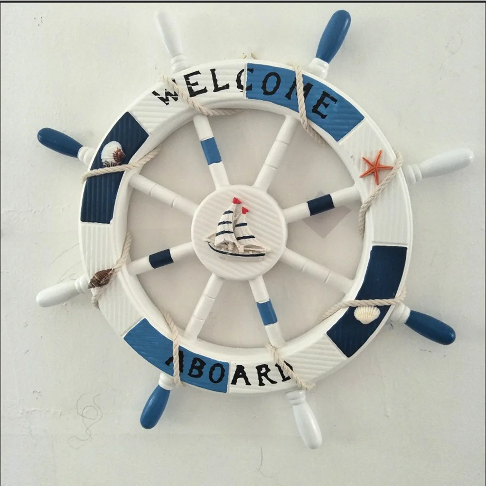 

Rudder Wall Decor Beach Wooden Ship Wheel Nautical Steering Rudder Door Hanging Ornament for Home Indoor Bedroom 45CM