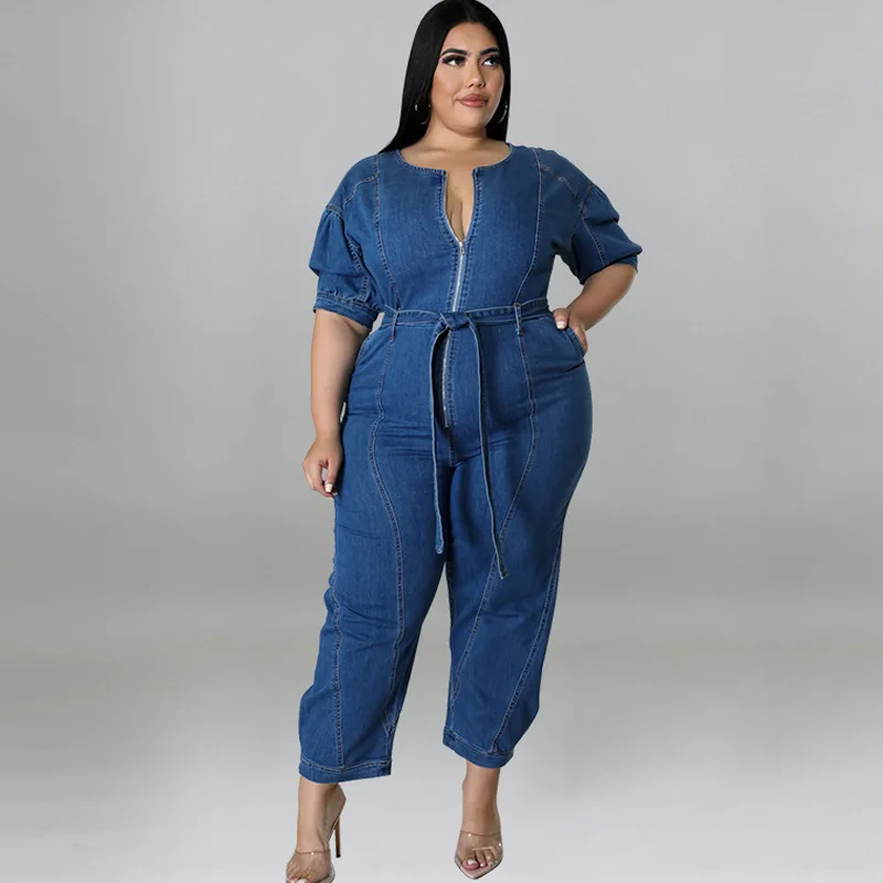 Plus Size Jumpsuit Womens Elegant Woman V Neck Overalls Lace Up Autumn 2022 Wide Leg Pant Women Plus Straight Solid Ankle-Length