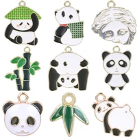10pcs diy craft cartoon cute panda charms pendant accessories alloy enamel jewelry making earring necklace for gift friend