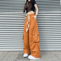 oversized street harajuku cargo trousers womens summer orange casual sports hip hop pocket pants drawstring high waist overalls