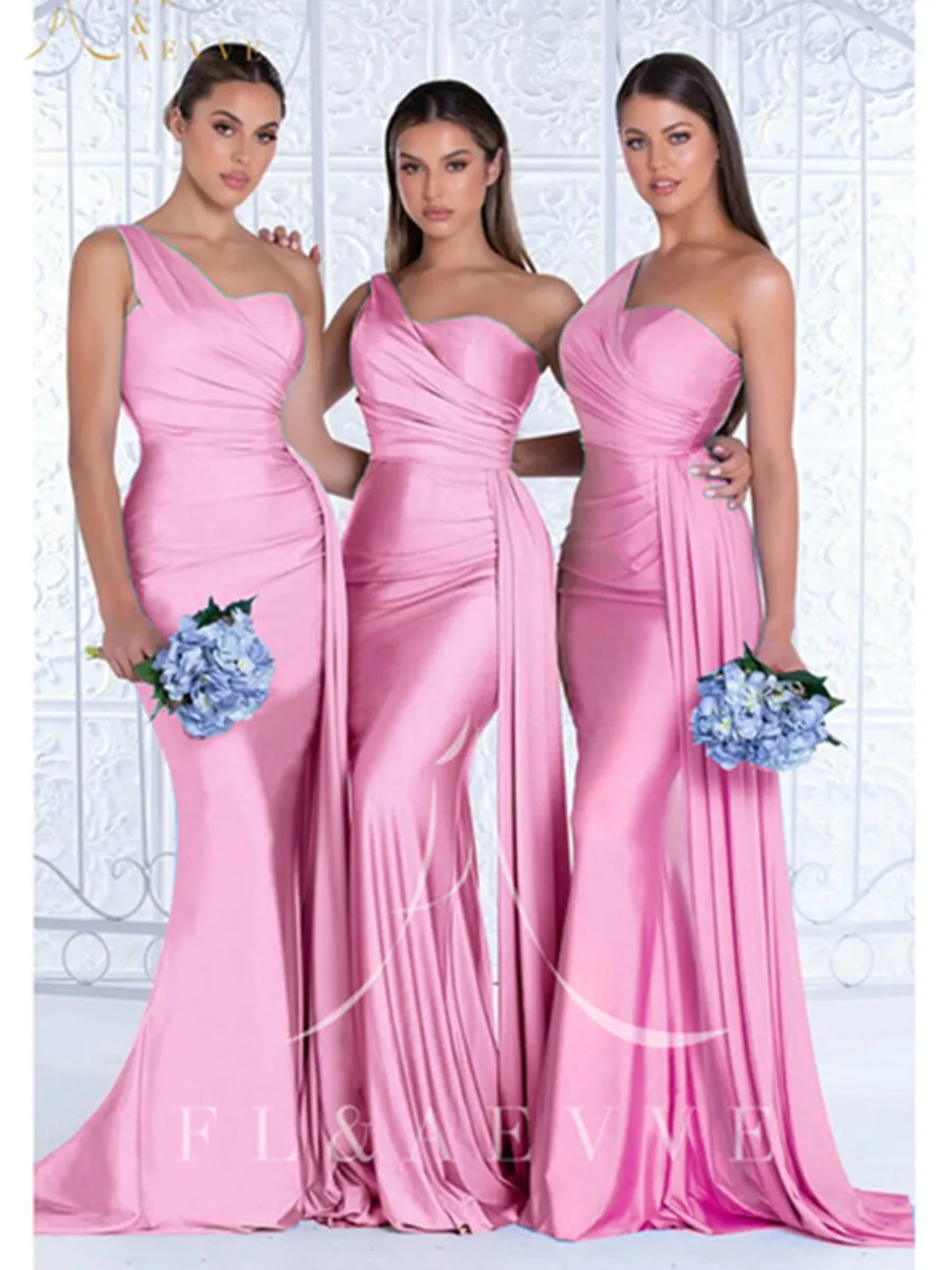 Newest Luxury Bridesmaid Dresses One Shoulder Silk Satin Mermaid Bridesmaid Dresses Lace Up Back Wedding Party Bridesmaid Gowns