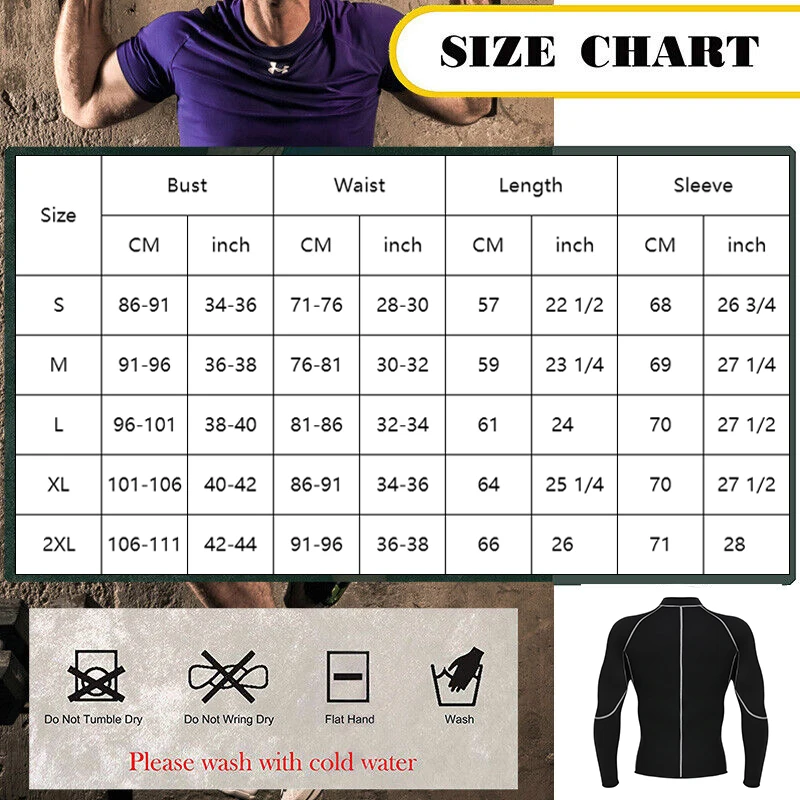 Men Sweat Neoprene Long Sleeve Sauna Suit Workout Shirt Corset Top Clothes Shapewear Long Sleeve Body Shaper Jacket Gym