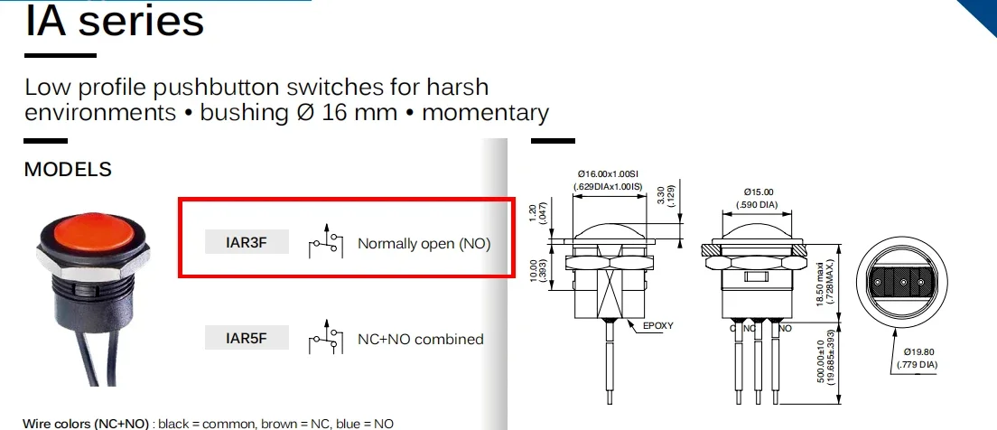 IAR3F1200 IAR3F1300 IAR3F1600 кнопочный переключатель APEM отверстие 16 2 самосброс нормально