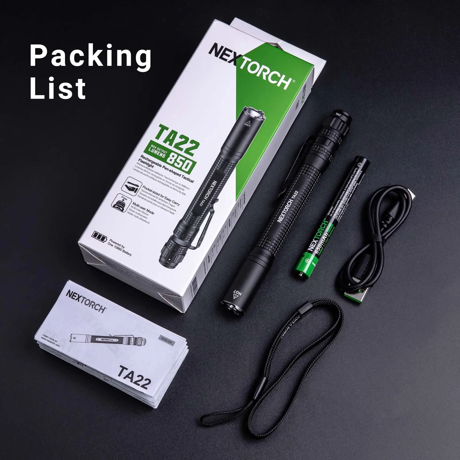NEXTORCH TA22 EDC USBC перезаряжаемый многорежимный фонарик высокой яркости Тактический портативный фонарик-ручка IPX8 (art.: 3920cd2811b79) - 3920cd2811b79