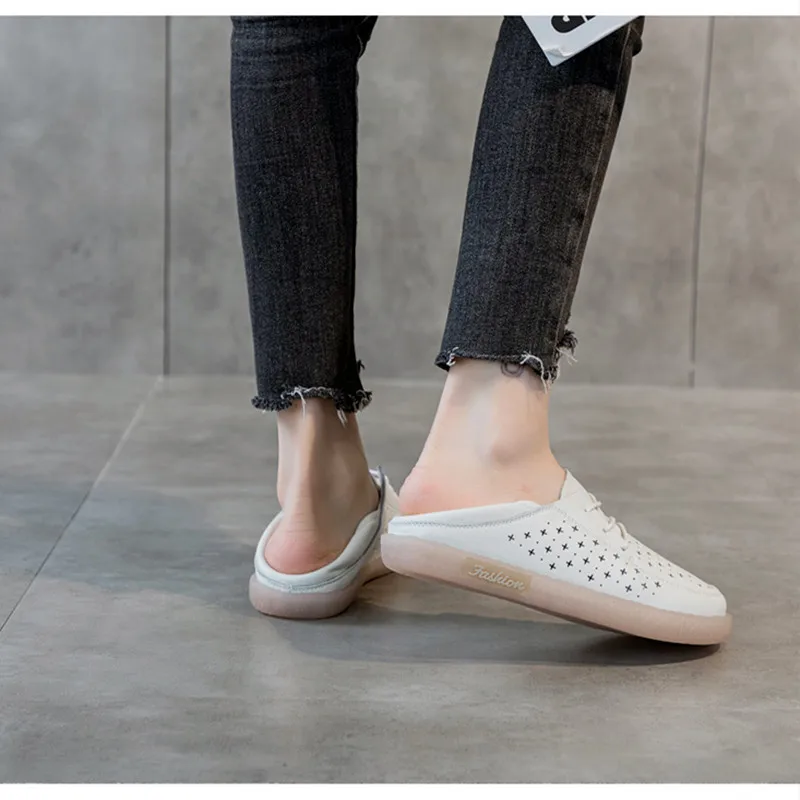 Flat Shoes Women's Genuine Leather Small White Shoes 2023 New Breathable Openwork Loafers Comfortable Nurse Shoes Single Shoes