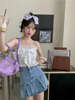 sweetheart bomber japanese sweet little clear bow suspender top female students wear outside and inside with vest summer