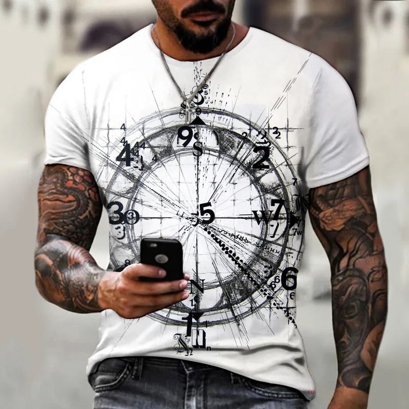 

Custom Men T shirt 2022 Summer New 3D Printing Compass O-neck Hip Hop Style Large Cross Style Short Sleeve Men Clothing M-XXXL