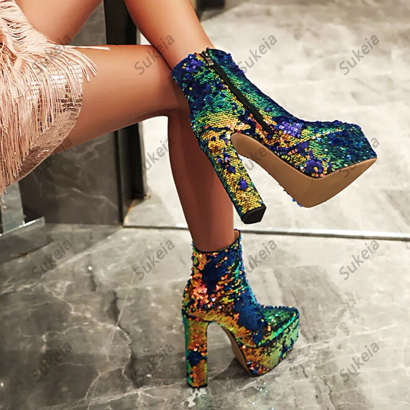 Sukeia популярные женские зимние ботильоны с острым носком на массивном каблуке