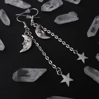 moon and star long chain earrings goth earrings witchy jewelry gift for her