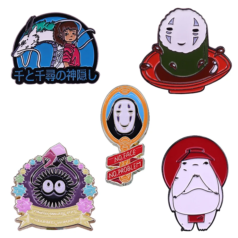 

Spirited Aways Collection Enamel Lapel Pin Chihiro White Dragon No Face Man Fairydust Badge Denim Backpack Jewelry Accessories