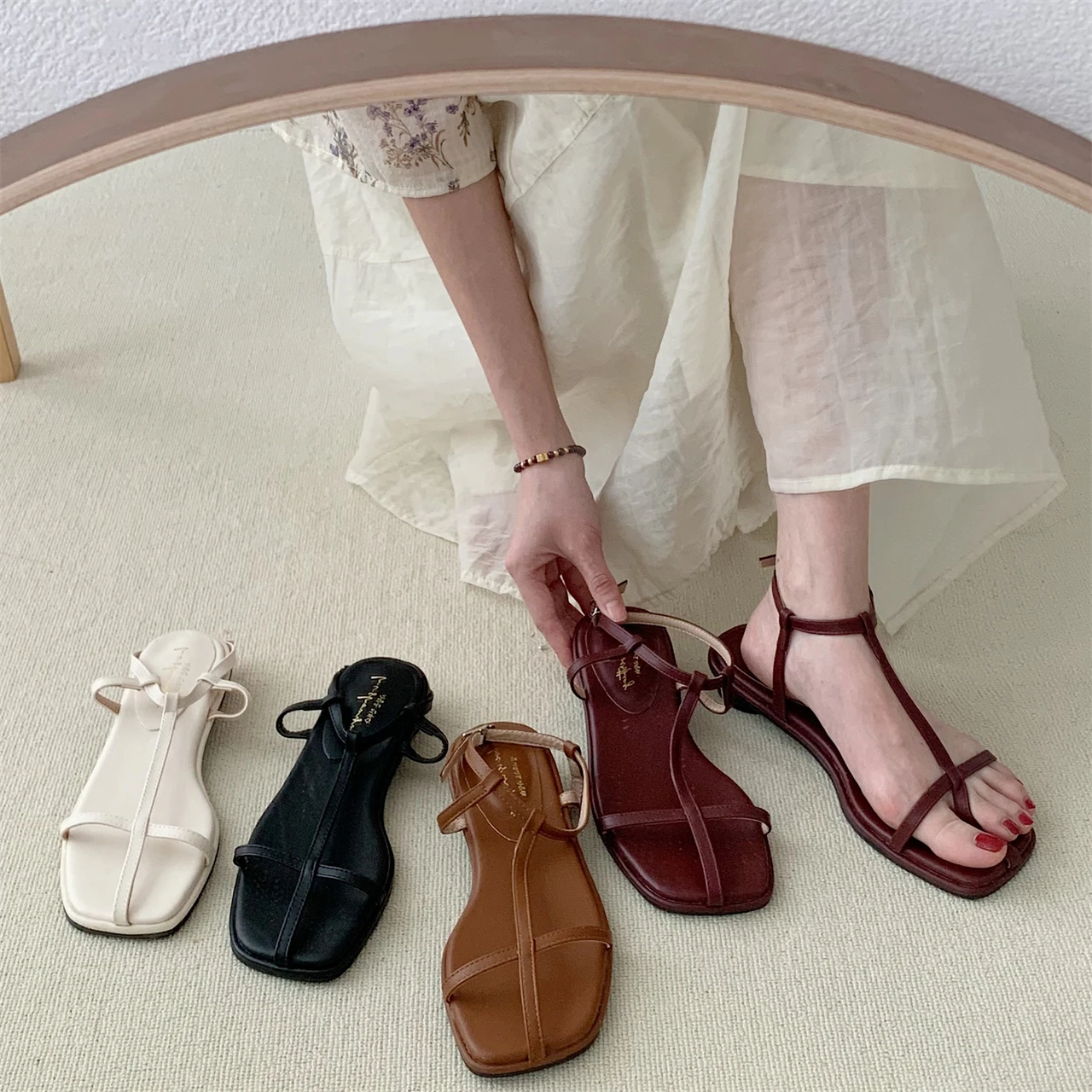 

Bailamos Women Sandal 2022 Summer New Brand Fashion Narrow Band Dress Gladiator Shoes Square Low Heel Ankle Strap Beach Sandas