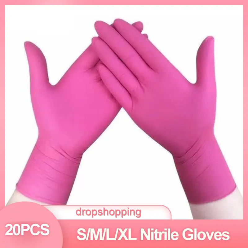

20pcs Pink Disposable Latex Gloves Household Laboratory Cleaning Butyronitrile Gloves For Household Cleaning Greenhouse Tool