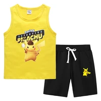 pikachu pokemon summer vest shorts sports and leisure bottoming shirt outer wear thin section kids sleeveless two piece suit